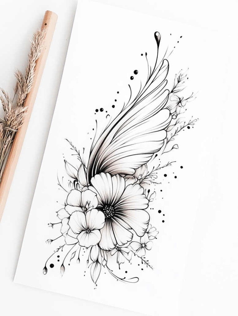 dragonfly-pattern – tattoo design ideas free ai generated – neotraditional-detailed-linework – for-calf – Gallery: butterflies-moths-dragonflies-inkby-ai