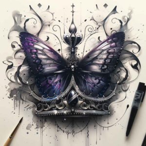 flying-butterfly – tattoo design ideas free ai generated – neotraditional-subtle-tone – for-inner-arm – Gallery: butterflies-moths-dragonflies-inkby-ai