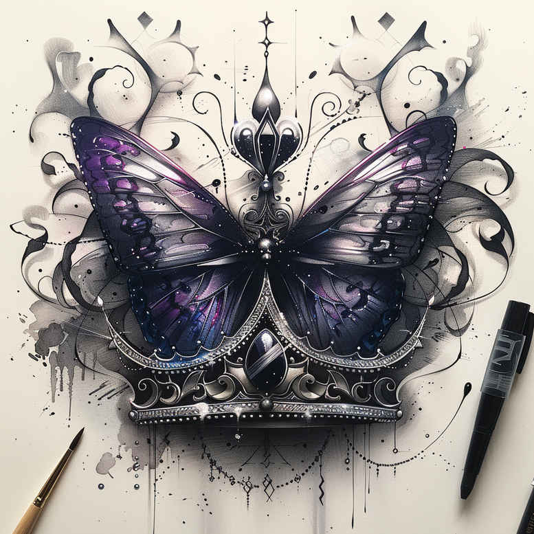 flying-butterfly – tattoo design ideas free ai generated – neotraditional-subtle-tone – for-inner-arm – Gallery: butterflies-moths-dragonflies-inkby-ai