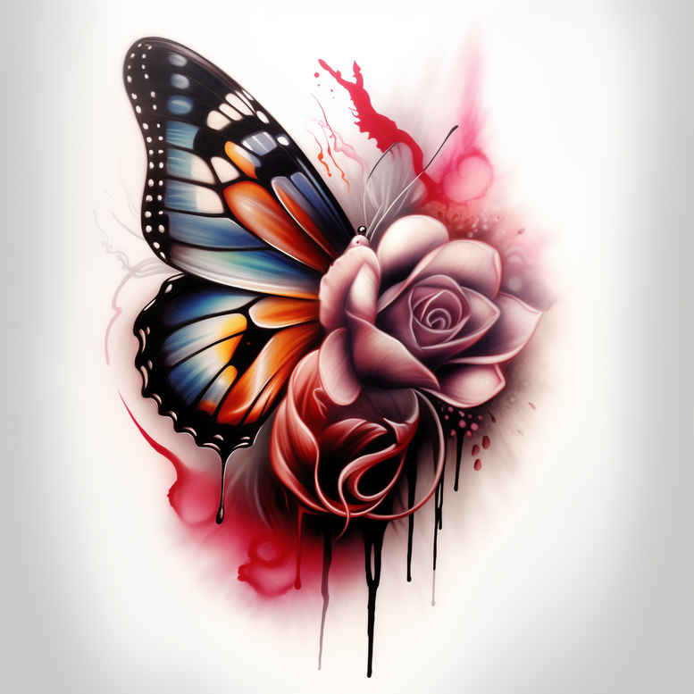 flying-butterfly – tattoo design ideas free ai generated – realism-smooth-gradients – for-side-torso – Gallery: butterflies-moths-dragonflies-inkby-ai