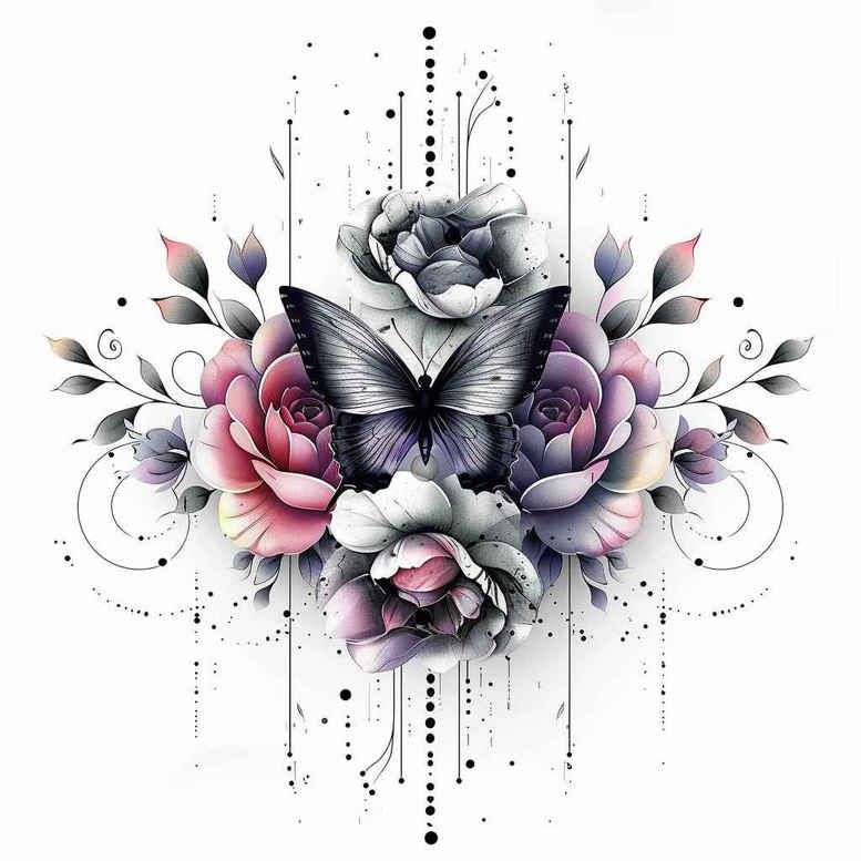 flying-moth – tattoo design ideas free ai generated – neotraditional-artful-color – for-upper-shoulder – Gallery: butterflies-moths-dragonflies-inkby-ai