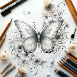 insect-tattoo – tattoo design ideas free ai generated – neotraditional-classic-motifs – for-calf – Gallery: butterflies-moths-dragonflies-inkby-ai