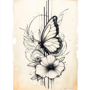 moth-line – tattoo design ideas free ai generated – surrealism-symbolic-motifs – for-back-of-neck – Gallery: butterflies-moths-dragonflies-inkby-ai