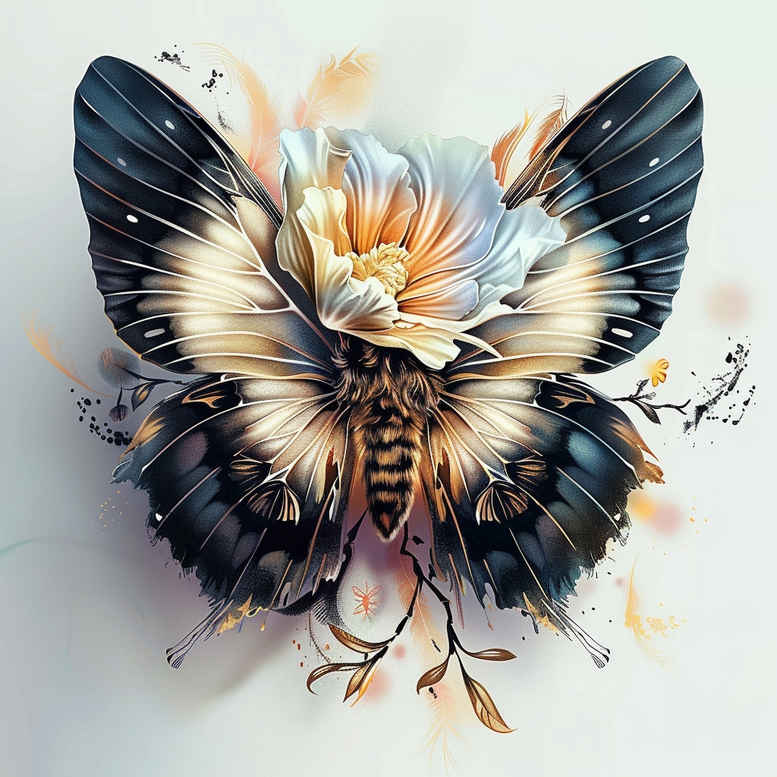 moth-silhouette – tattoo design ideas free ai generated – neotraditional-artistic-contrast – for-chest – Gallery: butterflies-moths-dragonflies-inkby-ai