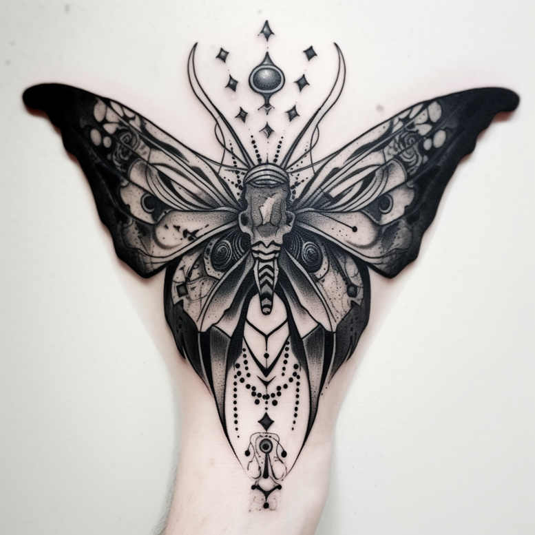 moth-tattoo – tattoo design ideas free ai generated – realism-transparent-layer – for-lower-arm – Gallery: butterflies-moths-dragonflies-inkby-ai