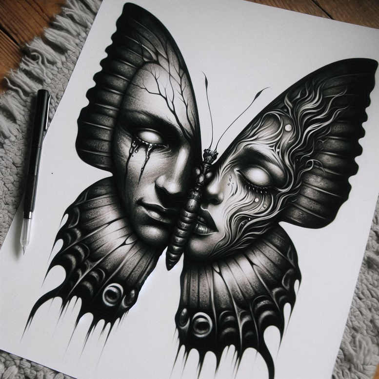 moths – tattoo design ideas free ai generated – realism-moist-gloss – for-behind-ear – Gallery: butterflies-moths-dragonflies-inkby-ai