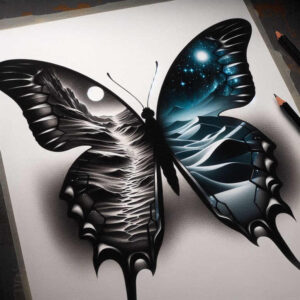 painted-butterfly – tattoo design ideas free ai generated – surrealism-melting-forms – for-toe – Gallery: butterflies-moths-dragonflies-inkby-ai