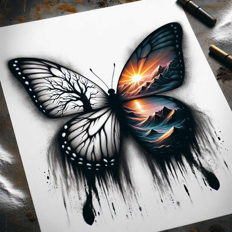 butterflies-moths-dragonflies tattoo design ideas no shading delicate shapes for thigh