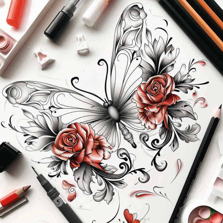 butterflies-moths-dragonflies tattoo design ideas single color delicate silhouettes stands for resilience