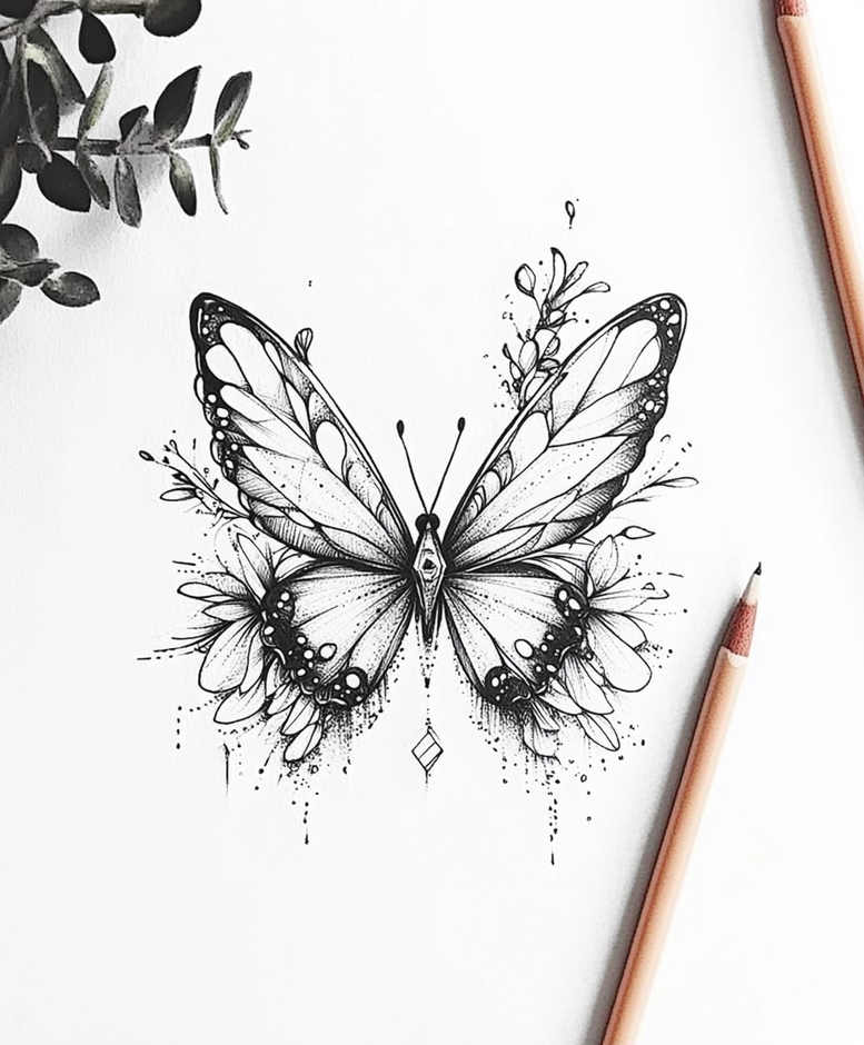 butterflies-moths-dragonflies tattoo design ideas whisper line detailed wing patterns for abdomen
