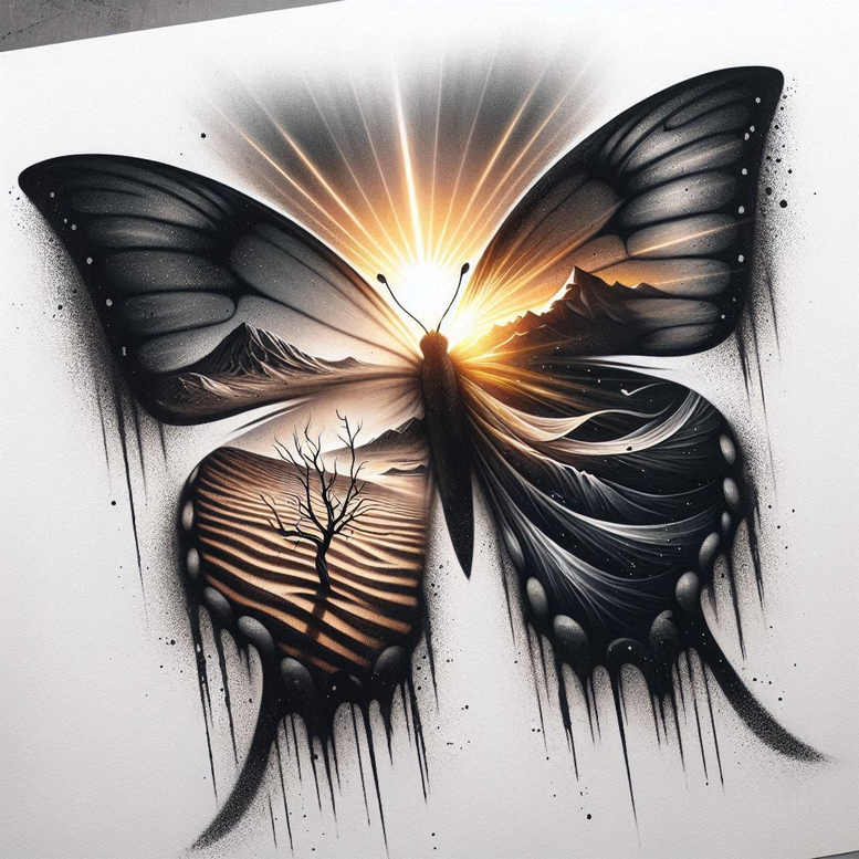butterflies-moths-dragonflies tattoo design ideas sparse fluttering motion symbol of strength