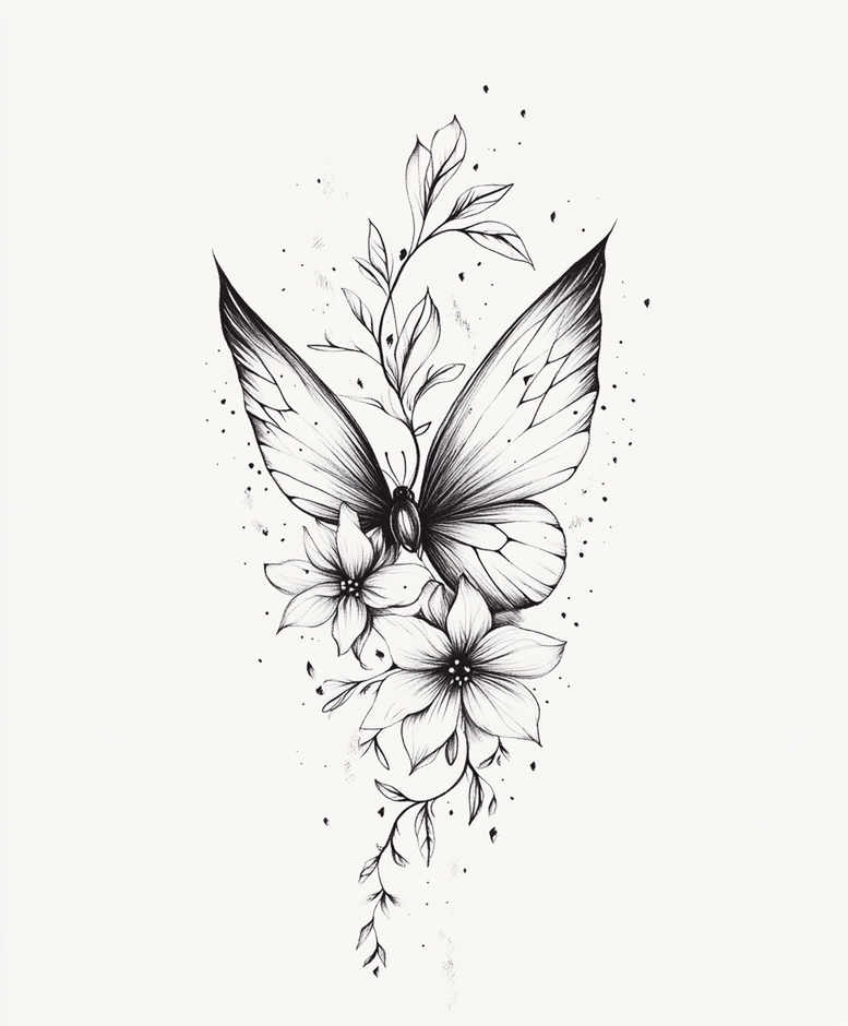 butterflies-moths-dragonflies tattoo design ideas pure outline graceful lines symbol of determination