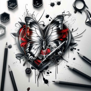 butterflies-moths-dragonflies tattoo design ideas single line natural textures for back of neck