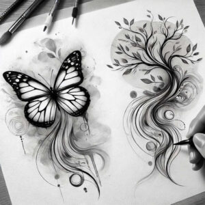 butterflies-moths-dragonflies tattoo design ideas nonintrusive naturalistic style for side