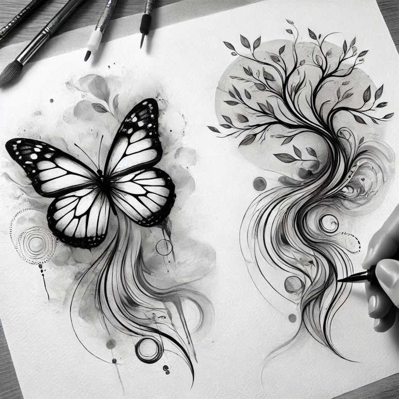 butterflies-moths-dragonflies tattoo design ideas nonintrusive naturalistic style for side