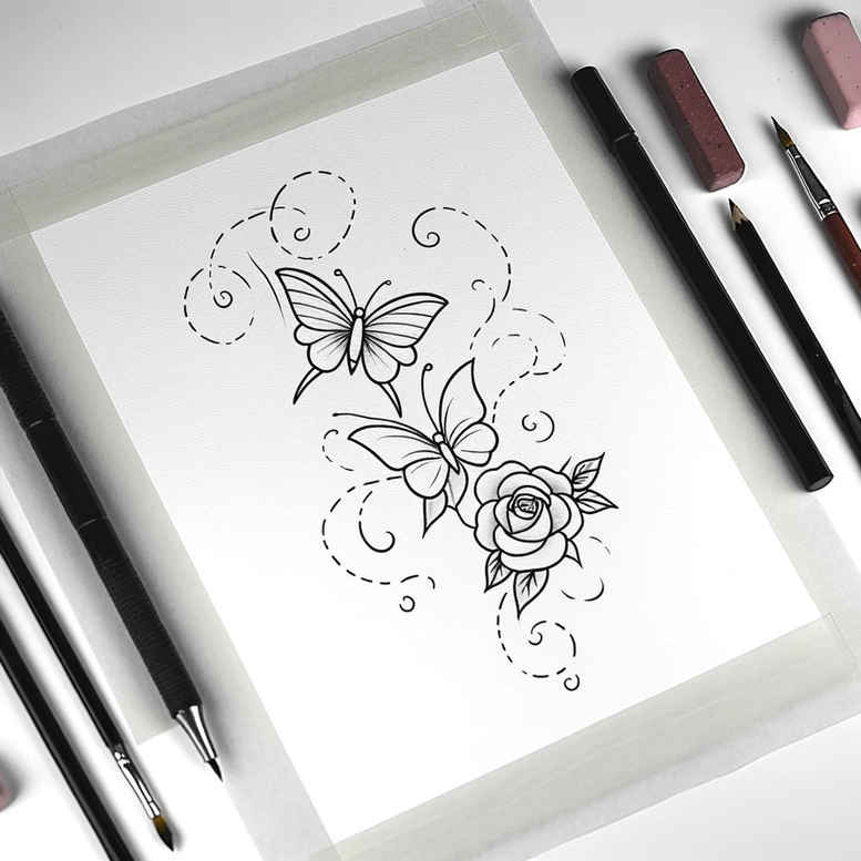 butterflies-moths-dragonflies tattoo design ideas ornamental precise for upper chest