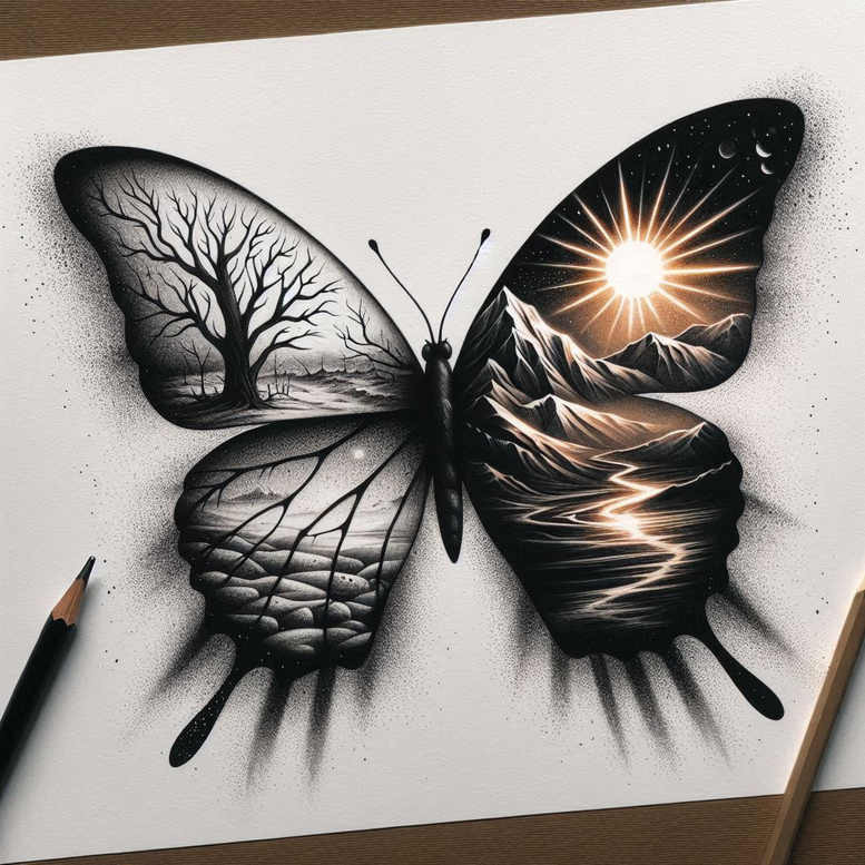 butterflies-moths-dragonflies tattoo design ideas diminutive soft gradients shows determination
