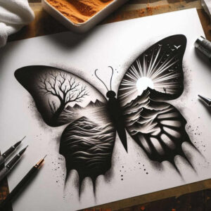 butterflies-moths-dragonflies tattoo design ideas micro art vibrant colors for outer arm