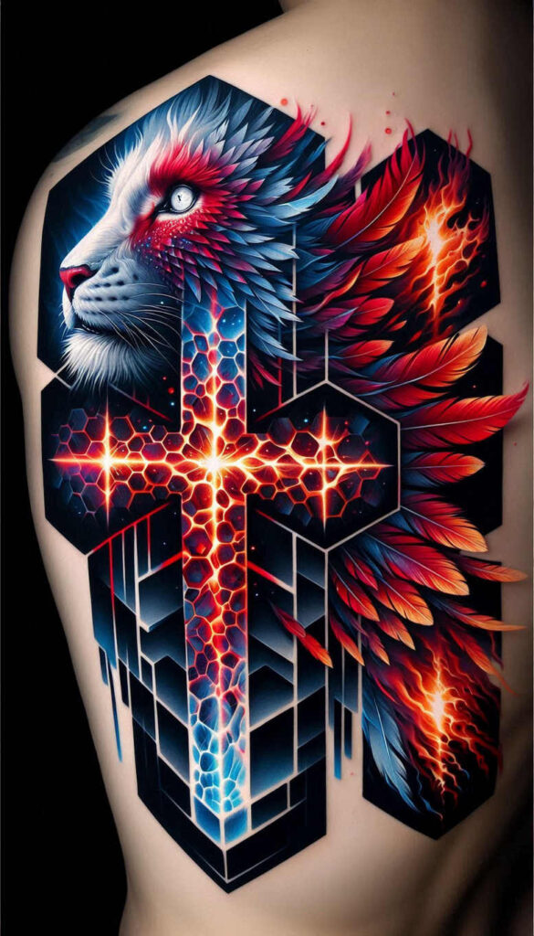3d-cross-tattoo – tattoo design ideas free ai generated – neotraditional-decorative-flourishes – for-lower-arm – Gallery: crosses-inkby-ai