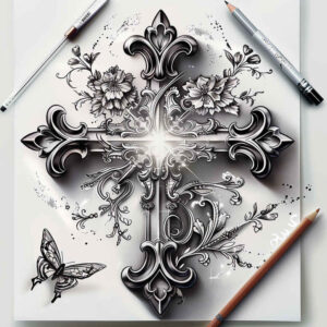 3d-cross-tattoo – tattoo design ideas free ai generated – neotraditional-smooth-gradients – for-calf – Gallery: crosses-inkby-ai