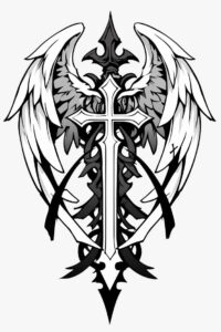 angelic-cross-tattoo – tattoo design ideas free ai generated – neotraditional-bright-color – for-triceps – Gallery: crosses-inkby-ai