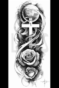 angelic-cross-tattoo – tattoo design ideas free ai generated – surrealism-ethereal – for-side-torso – Gallery: crosses-inkby-ai