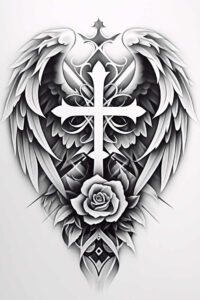 artistic-cross-tattoo – tattoo design ideas free ai generated – surrealism-dynamic-shapes – for-upper-chest – Gallery: crosses-inkby-ai