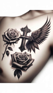 black-and-grey-cross-tattoo – tattoo design ideas free ai generated – realism-high-contrast – for-lower-chest – Gallery: crosses-inkby-ai