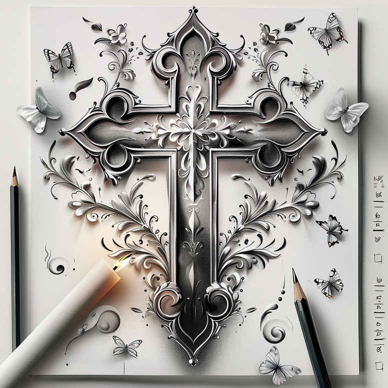 celestial-messenger – tattoo design ideas free ai generated – realism-optical-illusion – for-lower-chest – Gallery: crosses-inkby-ai