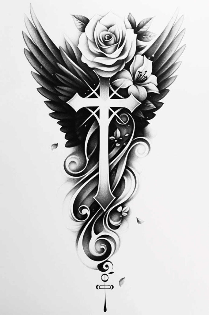 celtic-cross-tattoo – tattoo design ideas free ai generated – realism-realistic-shadowing – for-lower-thigh – Gallery: crosses-inkby-ai