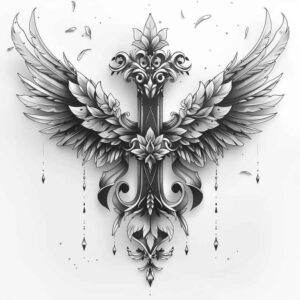 cross-and-heart-tattoo – tattoo design ideas free ai generated – surrealism-psychedelic – for-chest – Gallery: crosses-inkby-ai
