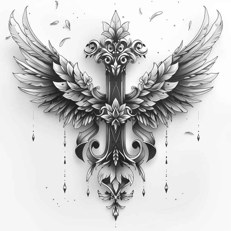 cross-and-heart-tattoo – tattoo design ideas free ai generated – surrealism-psychedelic – for-chest – Gallery: crosses-inkby-ai