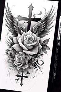 cross-tattoo – tattoo design ideas free ai generated – realism-light-and-shadow-play – for-side – Gallery: crosses-inkby-ai