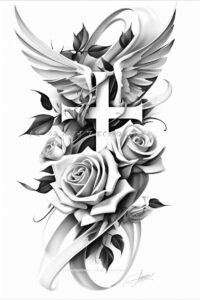 cross-tattoo – tattoo design ideas free ai generated – realism-perfect-proportions – for-behind-ear – Gallery: crosses-inkby-ai