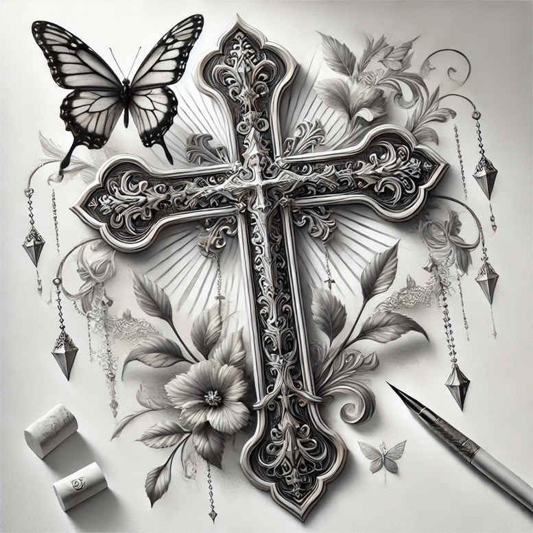 cross-tattoo – tattoo design ideas free ai generated – realism-photo-realistic – for-arm – Gallery: crosses-inkby-ai