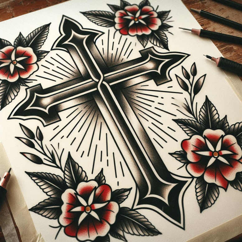 cross-tattoo – tattoo design ideas free ai generated – realism-photo-realistic – for-arm – Gallery: crosses-inkby-ai
