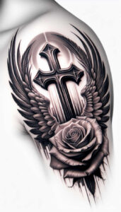 cross-tattoos – tattoo design ideas free ai generated – neotraditional-clean-contrast – for-shoulder-blade – Gallery: crosses-inkby-ai