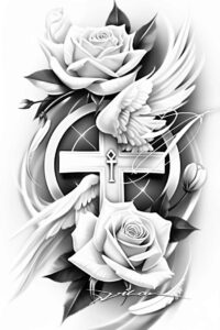 cross-with-circle – tattoo design ideas free ai generated – neotraditional-bold-texture – for-stomach – Gallery: crosses-inkby-ai