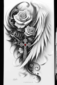 cross-with-circle – tattoo design ideas free ai generated – neotraditional-layered-shading – for-sternum – Gallery: crosses-inkby-ai