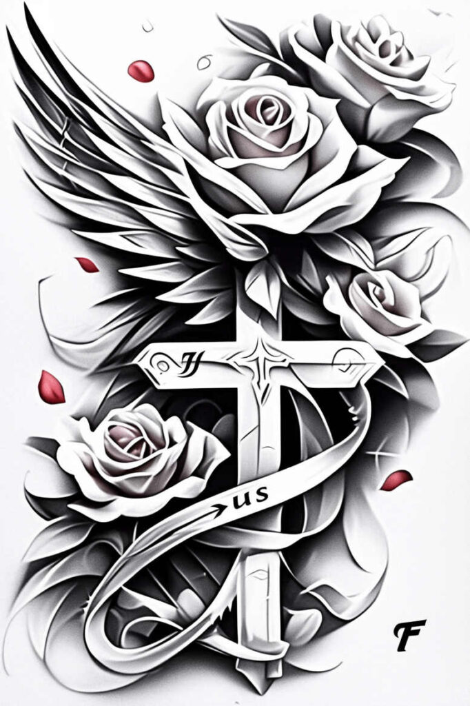 cross-with-circle – tattoo design ideas free ai generated – realism-light-play – for-temple – Gallery: crosses-inkby-ai