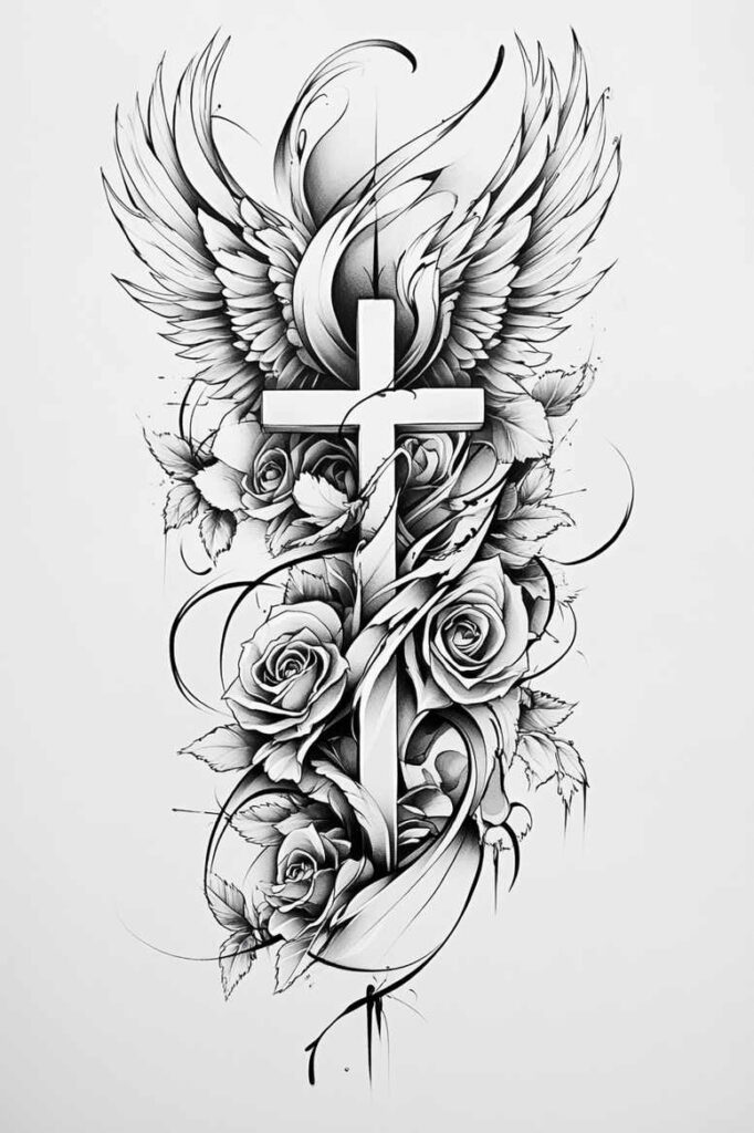 cross-with-crown – tattoo design ideas free ai generated – realism-hyper-realistic – for-foot – Gallery: crosses-inkby-ai