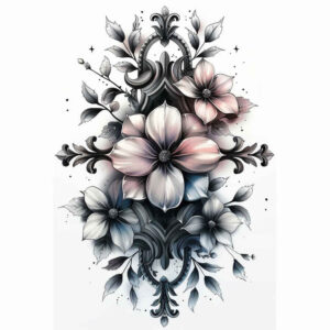 cross-with-floral – tattoo design ideas free ai generated – realism-natural-finish – for-lower-chest – Gallery: crosses-inkby-ai
