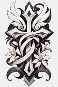cross-with-floral – tattoo design ideas free ai generated – realism-realistic-color – for-chest – Gallery: crosses-inkby-ai