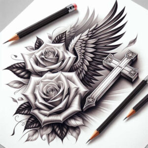cross-with-halo – tattoo design ideas free ai generated – surrealism-visionary – for-shoulder-blade – Gallery: crosses-inkby-ai