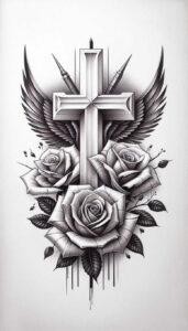 cross-with-inscription – tattoo design ideas free ai generated – surrealism-fluid-forms – for-palm – Gallery: crosses-inkby-ai