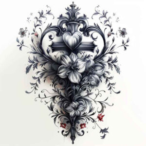 cross-with-inscription – tattoo design ideas free ai generated – surrealism-phantom – for-calf – Gallery: crosses-inkby-ai