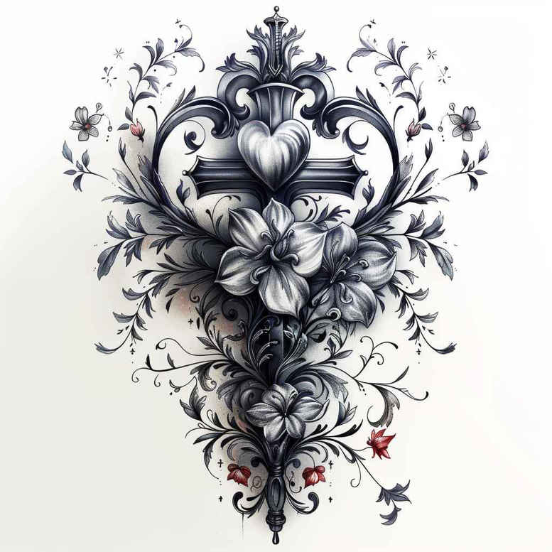 cross-with-inscription – tattoo design ideas free ai generated – surrealism-phantom – for-calf – Gallery: crosses-inkby-ai