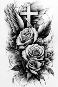 cross-with-leaves – tattoo design ideas free ai generated – realism-high-resolution-tattoo – for-neck – Gallery: crosses-inkby-ai