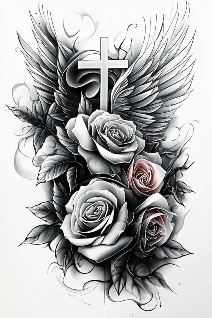 cross-with-light – tattoo design ideas free ai generated – realism-reflective-light – for-side-torso – Gallery: crosses-inkby-ai