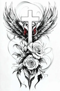 cross-with-lines – tattoo design ideas free ai generated – neotraditional-artistic-contrast – for-heel – Gallery: crosses-inkby-ai